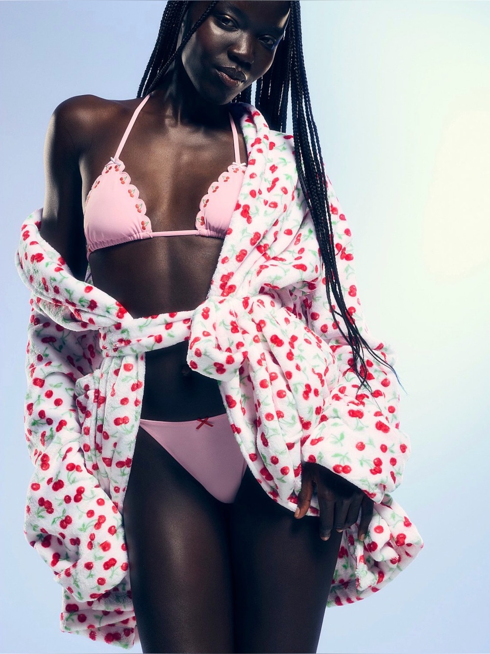 Victoria's Secret Pink Cherry-Print Plush Robe with Pink Lingerie
